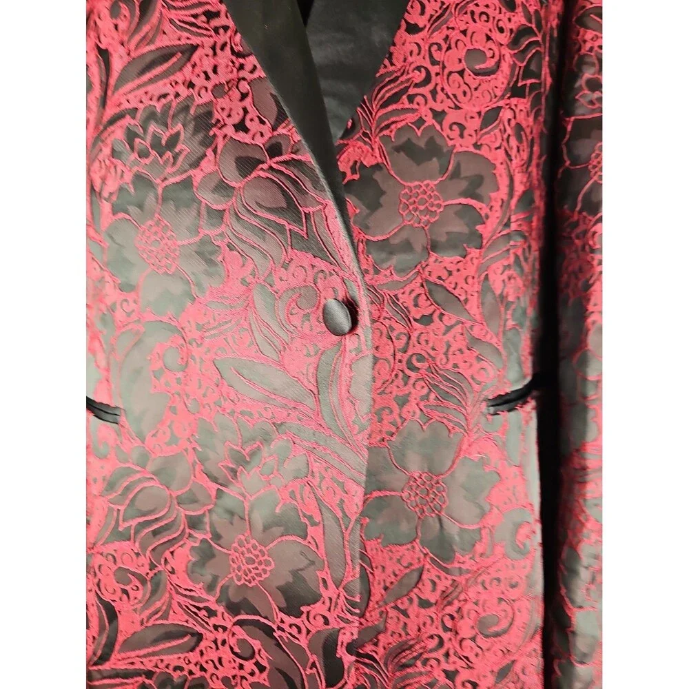 HI-TIE Mens 2XL Red Black Floral Tuxedo Dinner Blazer Jacket NWT